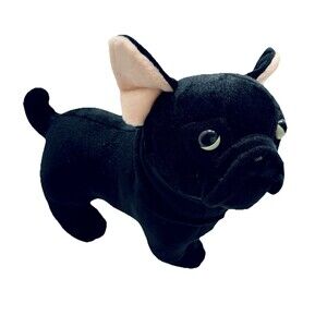 BONI Black w White Chest Realistic Plush Pug Dog Stuffed Animal Toy